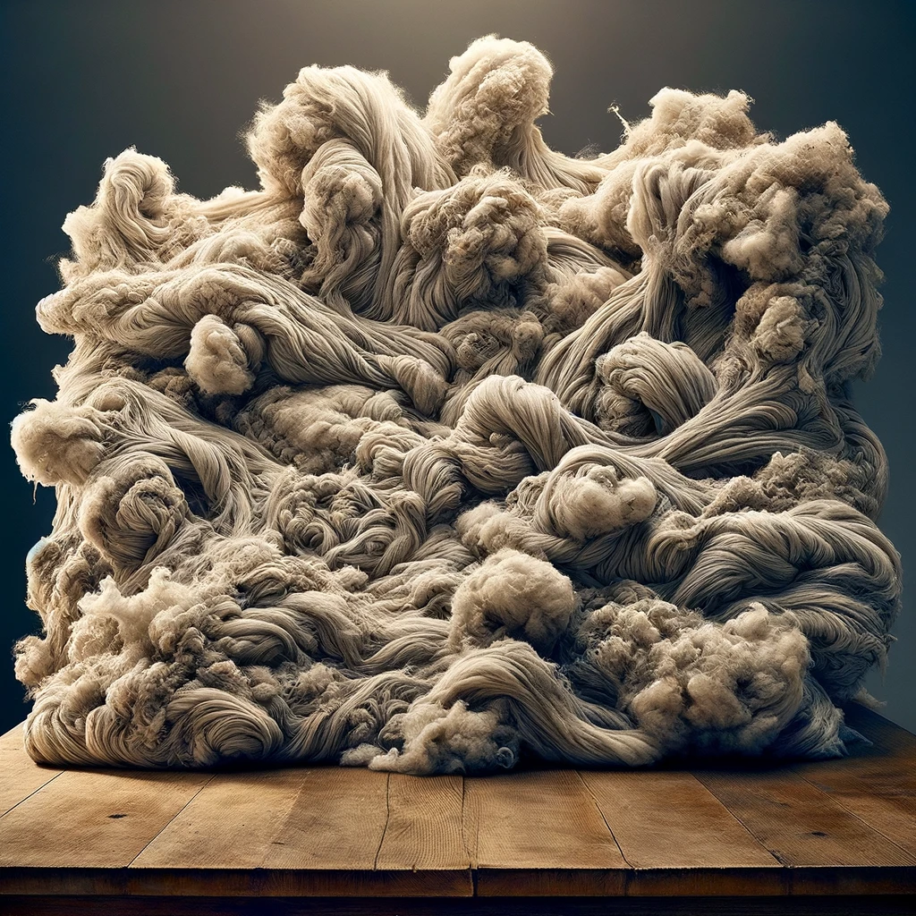 DALL·E 2024-02-08 21.50.44 - Imagine a pile of wool that has been mixed up, tangled, and then someone attempted to pull the mess apart to make it as flat as possible, but still de.webp